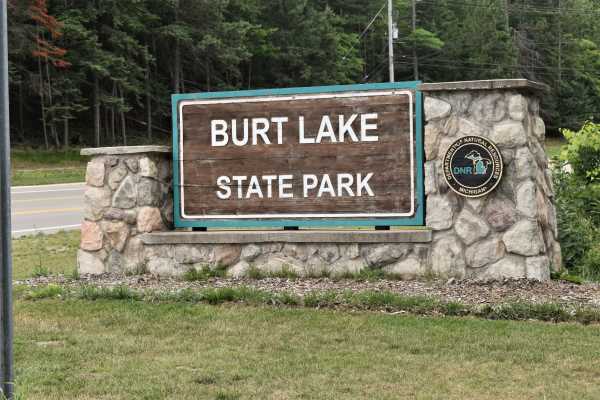 Burt Lake State Park Sign at the Entrance to the State Park